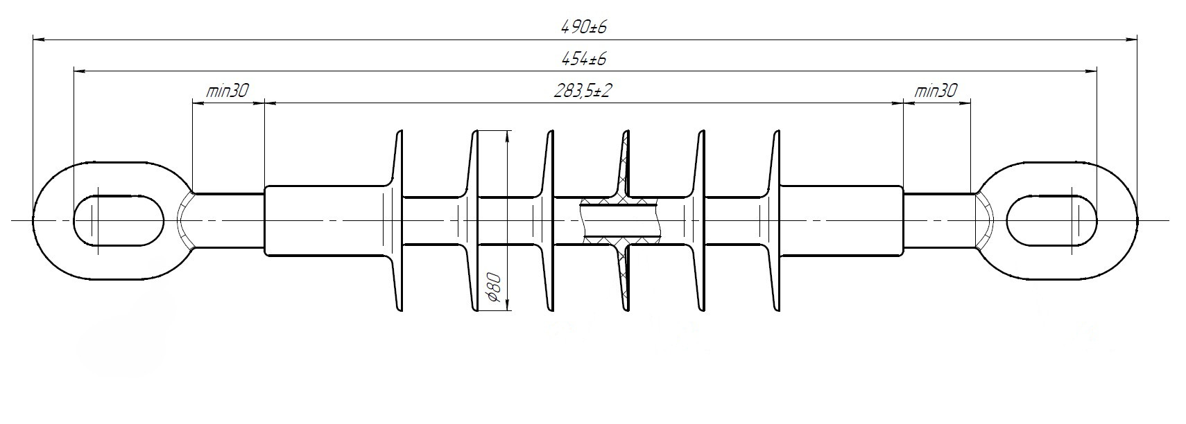 оборудование SDI90.280R Изолятор натяжной композитный 20 кВ, 70 кН, проушина-проушина ЭНЕРВИК электротехника
