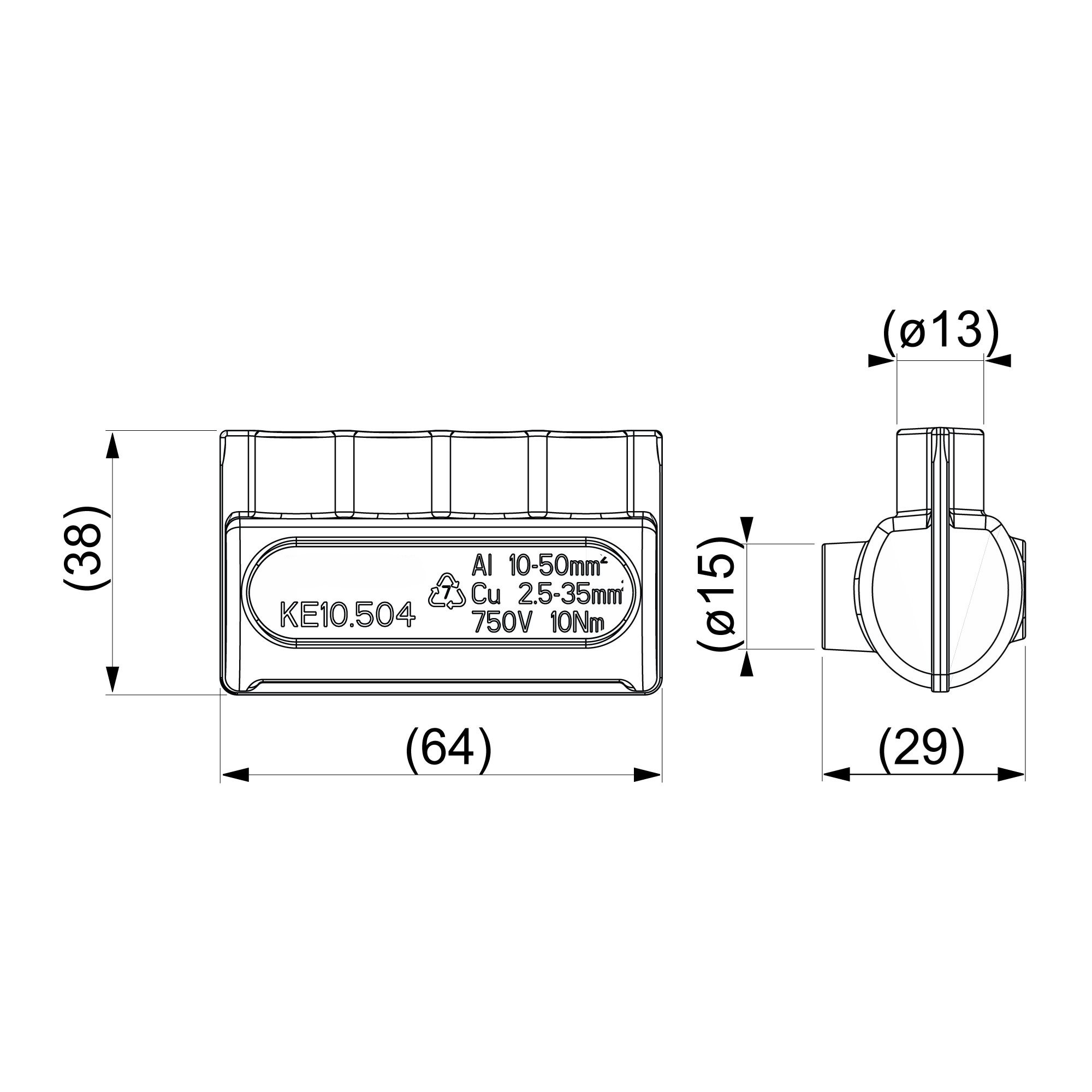 оборудование KE10.504R Клеммник Al 4x10-50 мм² / Cu 2.5-35 мм² ЭНЕРВИК электротехника