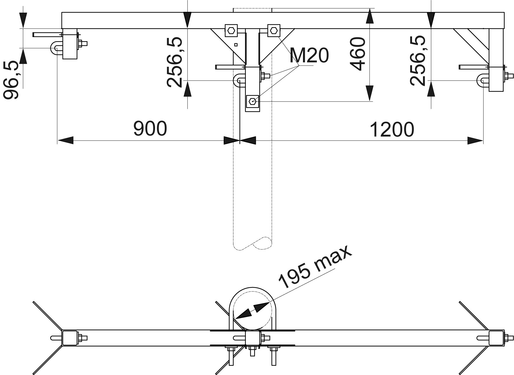 оборудование SH153.10R Траверса угловая, горизонт. 20 кВ, A=900, B=1200 ЭНЕРВИК электротехника