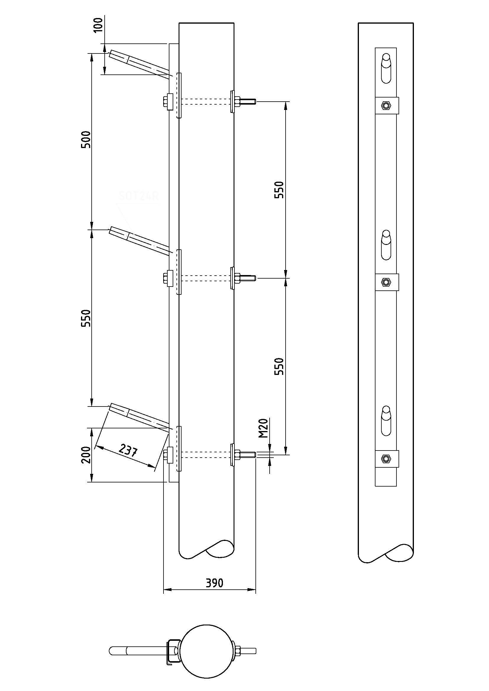 оборудование SH157.30R Траверса для ВЛЗ, вертикальная 20 кВ, H=550, M20x330 ЭНЕРВИК электротехника