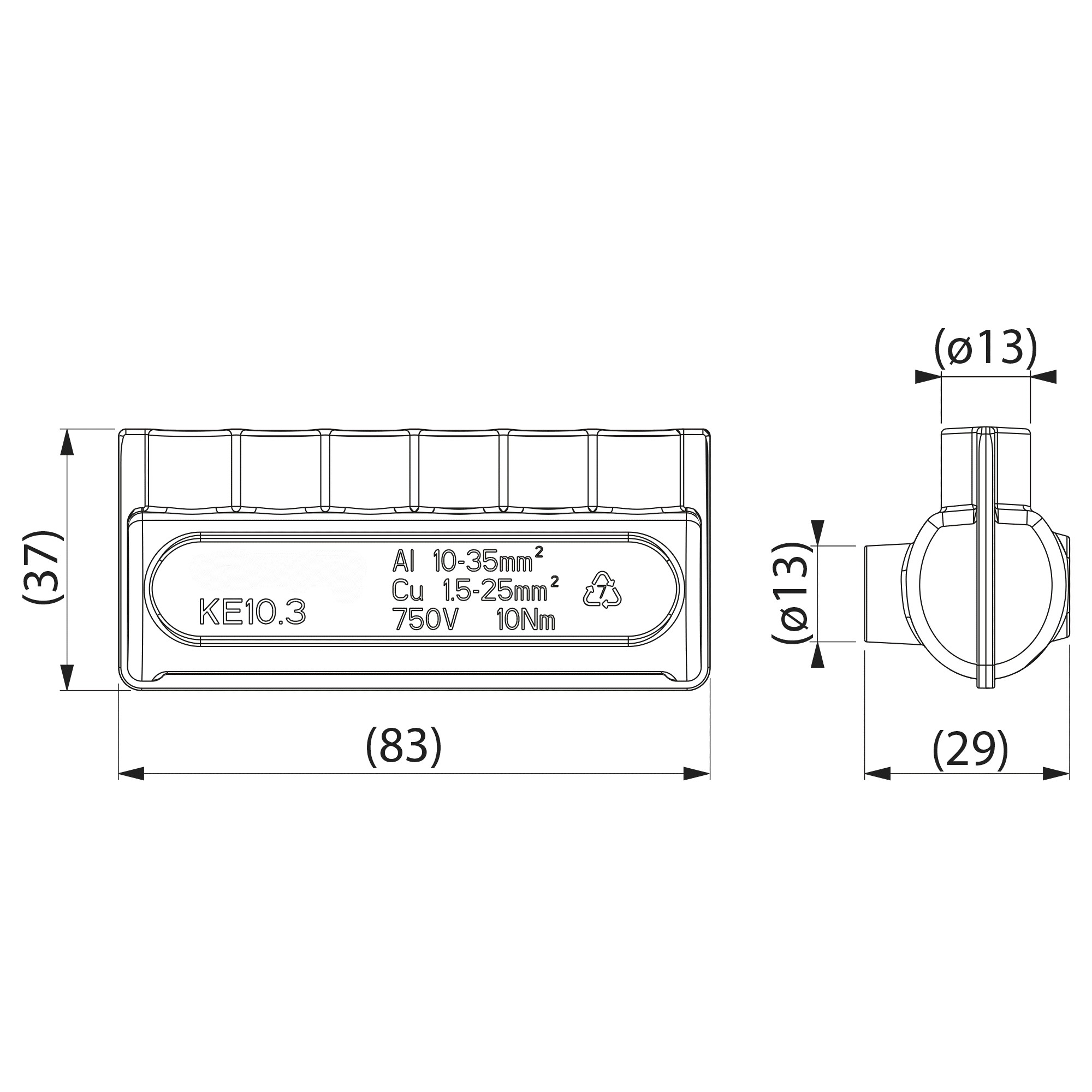 оборудование KE10.3R Клеммник Al 6x10-35 мм² / Cu 1.5-25 мм² ЭНЕРВИК электротехника