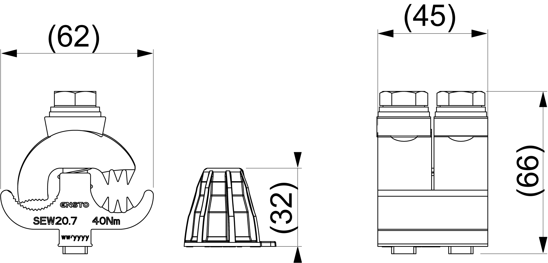 оборудование SEW20.7 Зажим прокалывающий переходный СИП-3 50-150 мм²/ А,АС 35-150 мм² ЭНЕРВИК электротехника