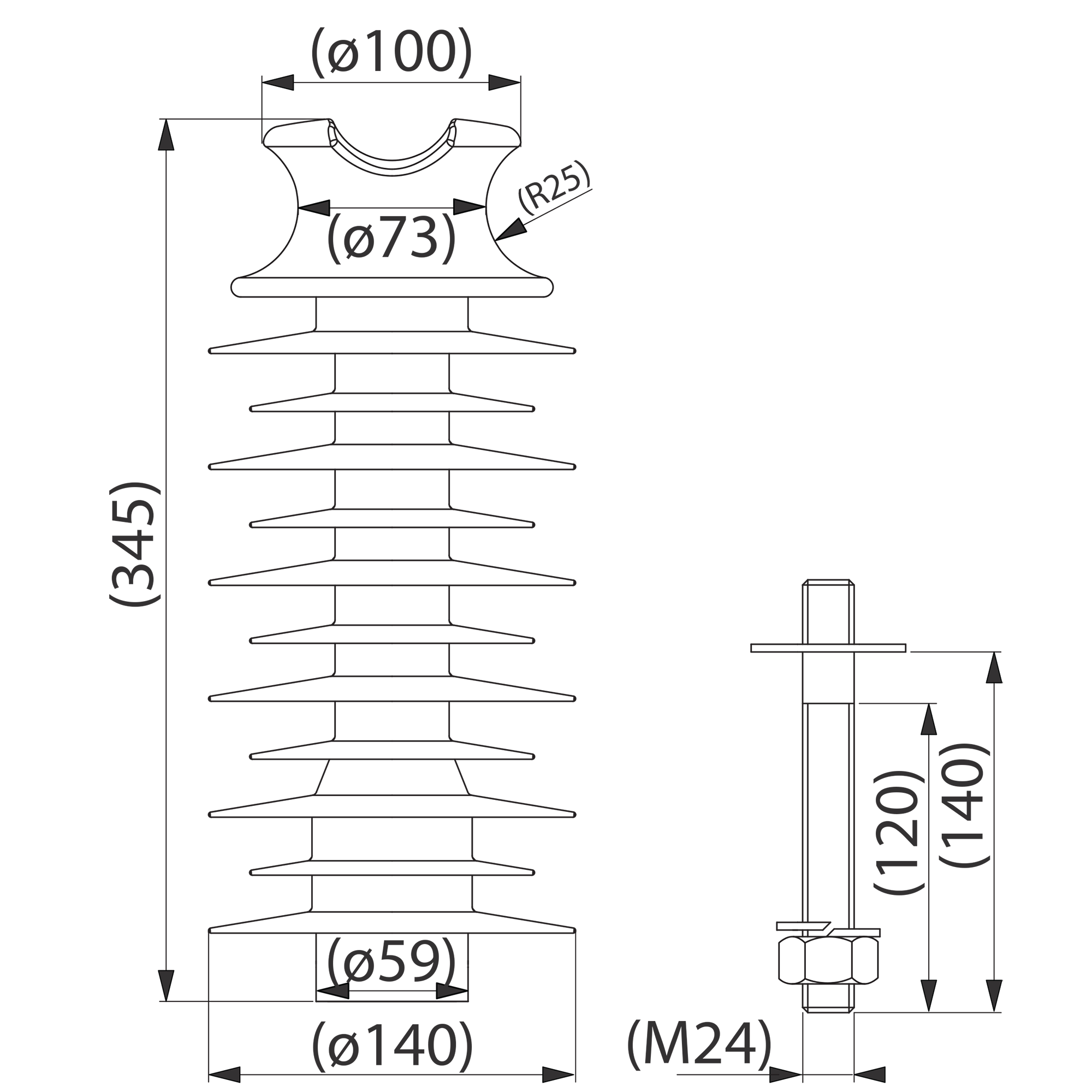 оборудование SDI84.1M24R Изолятор опорный композитный 35 кВ, M24x140 ЭНЕРВИК электротехника