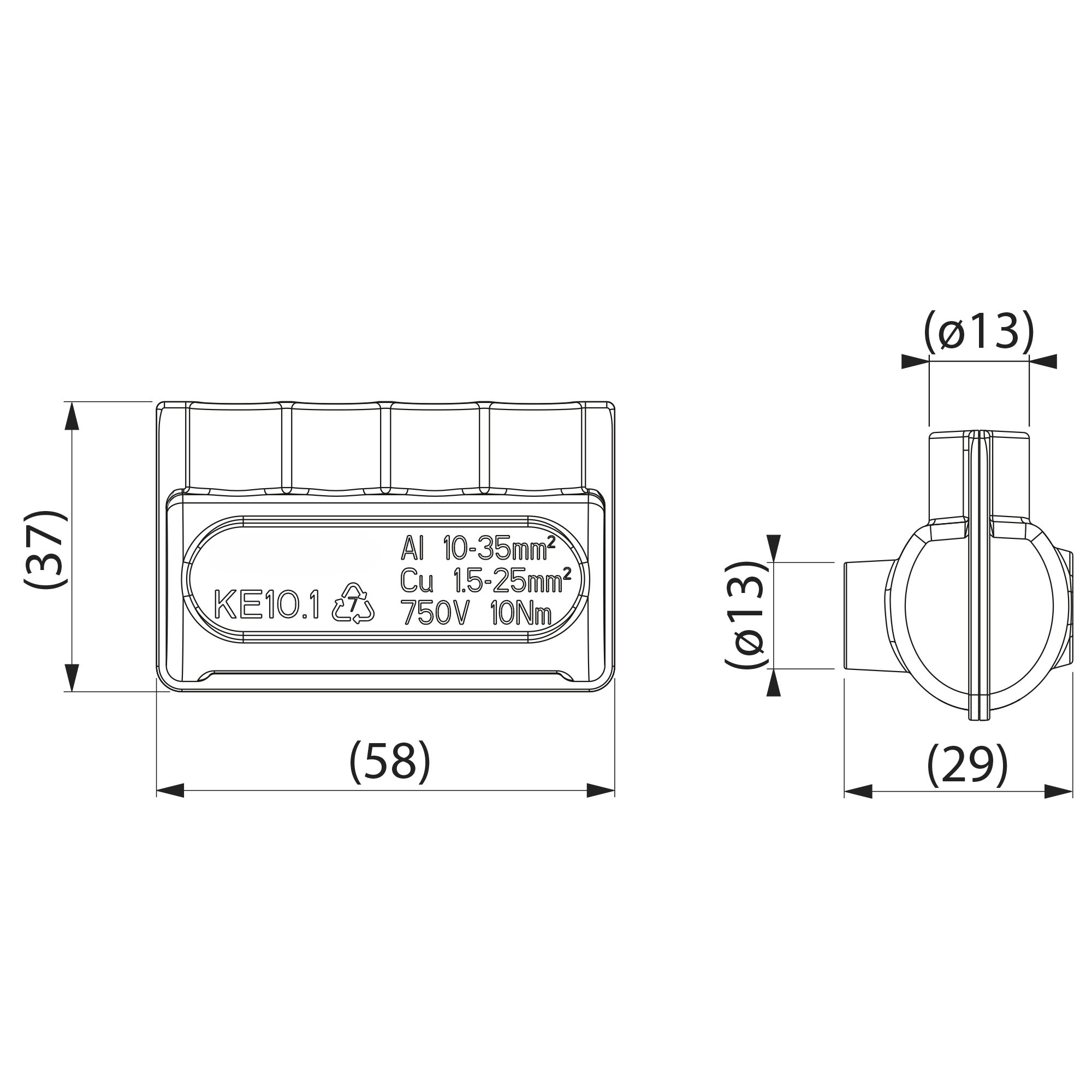 оборудование KE10.1R Клеммник Al 4x10-35 мм² / Cu 1.5-25 мм² ЭНЕРВИК электротехника