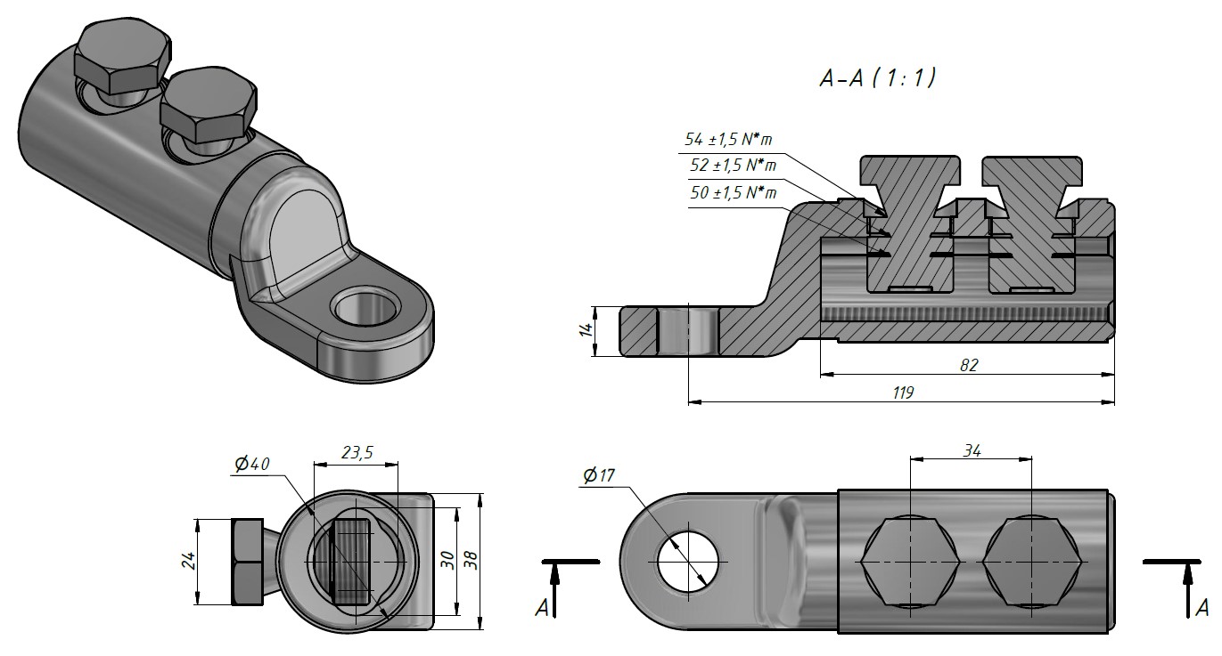 оборудование LUG120-300LVTINR Наконечник со срывными головками Al/Cu 120-300 мм² ЭНЕРВИК электротехника