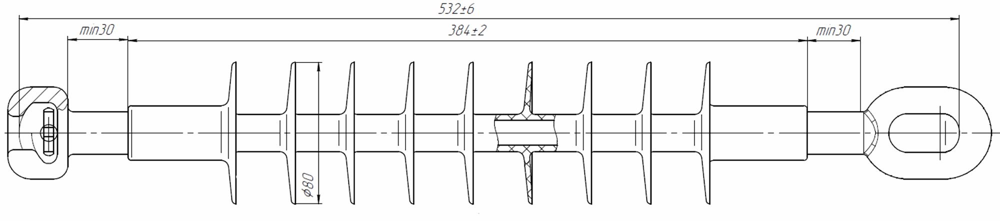 оборудование SDI90.352R Изолятор натяжной композитный Изолятор для анкерного или поддерживающего крепления провода на ВЛ-35 кВ. ЭНЕРВИК электротехника
